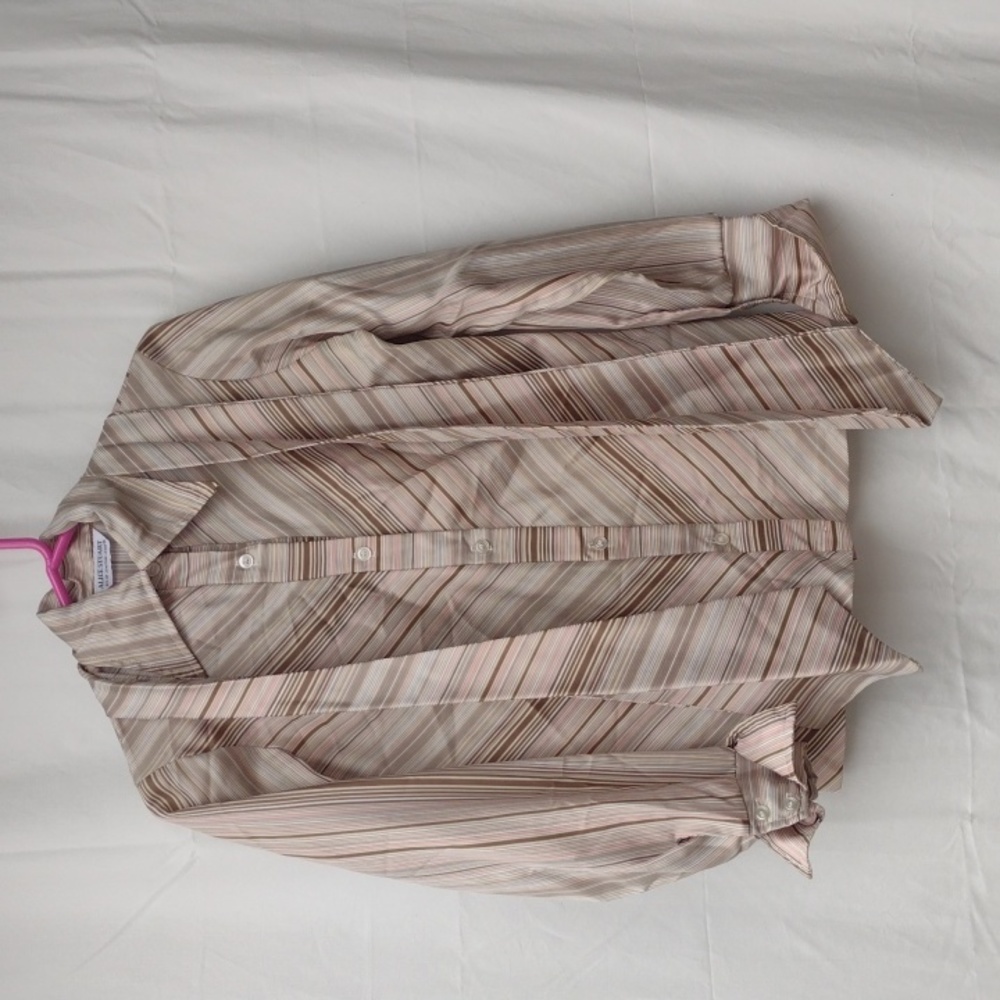 Vintage Alice Stuart Striped Tan Blouse M - Picture 3 of 8
